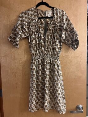 Mayle Lion, Tiger Bear Print Cream and Brown Mini Dress Sz 6 limited edition